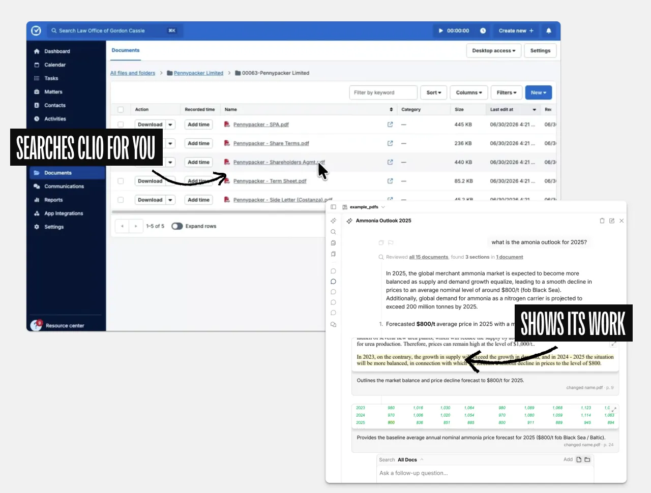eno working with documents from Clio Manage
