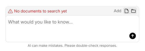The Ask Eno text input, prompting you to add documents before searching